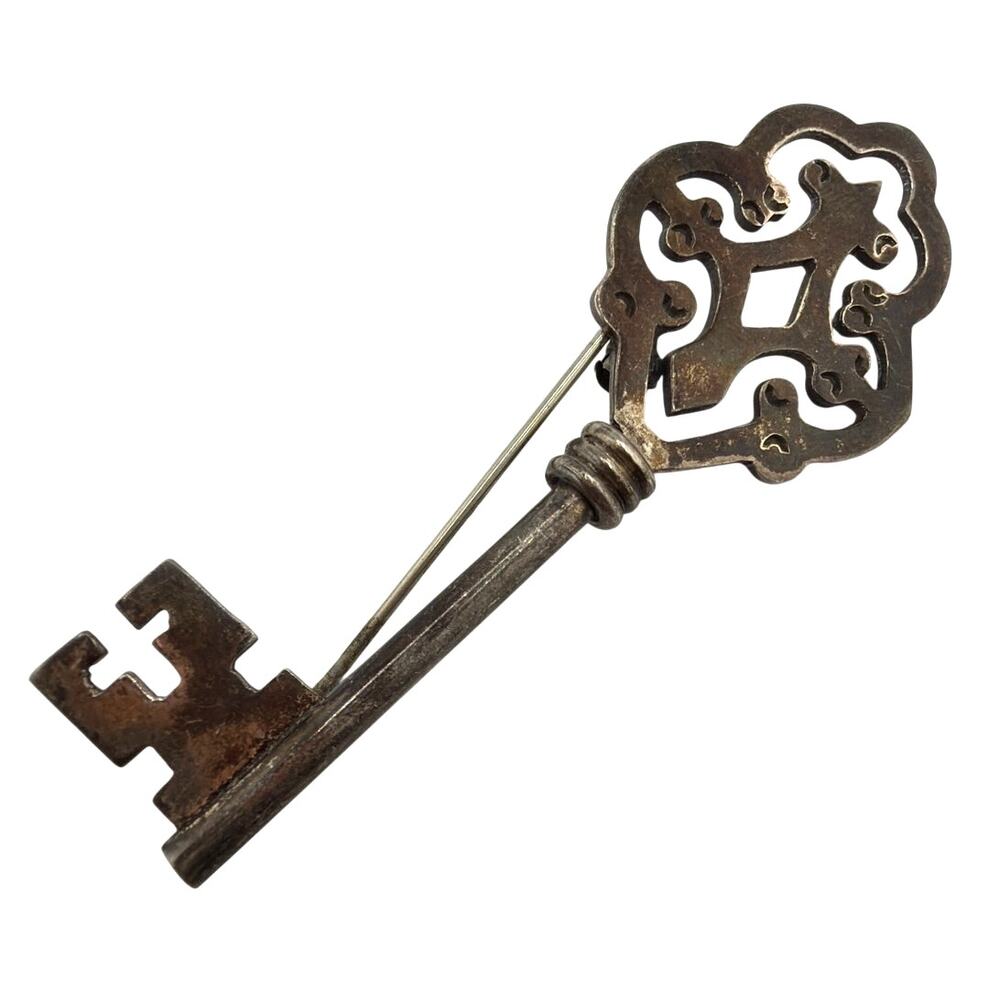 Vintage Taxco Sterling Silver Skeleton Key Brooch